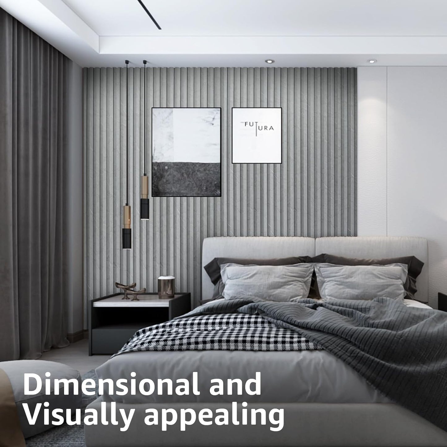 Art3d 8-Pack WPC Slat Wall Panel for Interior Wall Decor, Decorative Fluted Accent Wall Covering Panel for Living Room Bedroom TV Background Office, 96 x 6 Inch - Slate