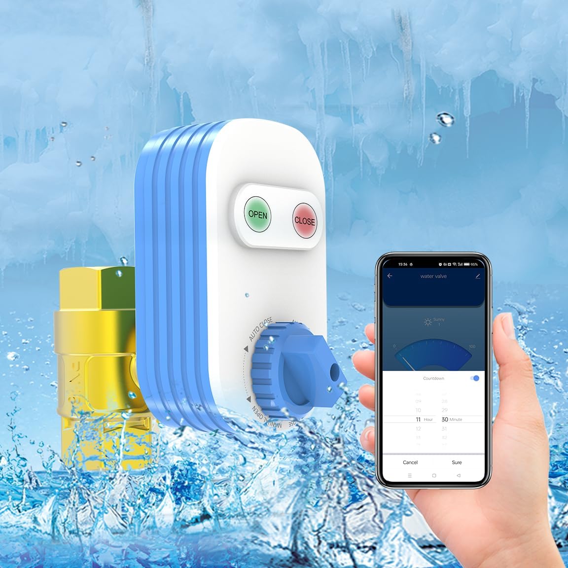 FRANKEVER DN20 Smart Water Valve, 3/4 Inch WiFi Water Timer for Garden Hose, Sprinkler Timer Auto Watering with Manual Button Control, Compatible with Alexa, Google
