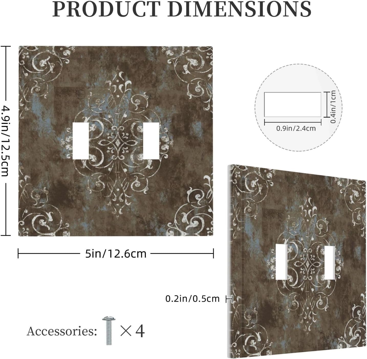 Gothic Vintage Abstract Brown Patterns Double Toggle Light Switch Covers 2 Gang Wall Plate Dual Decorative Switchplate Electrical Faceplate for Country Bathroom Bedroom Decor