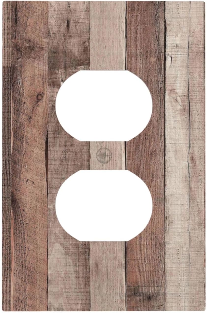 Outlet Covers Retro Wood Brown Farmhouse Barn Wooden 1 Gang Duplex Light Switch Cover Decorative Switch Plates Electrical Receptacle Faceplate Wall Plate for Farmhouse Cabin Decor