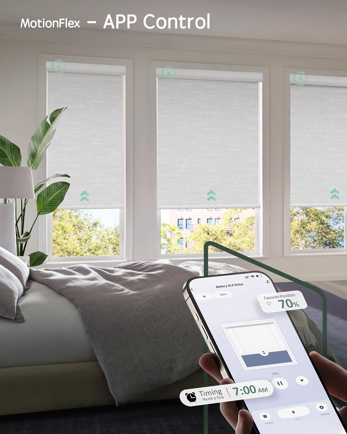 Yoolax Motorized Shades Dual Control, MotionFlex Motorized Roller Shades with App & Manual Control, Pull Down Automatic Shades for Indoor Windows, Custom Size(Blackout Jacquard White)