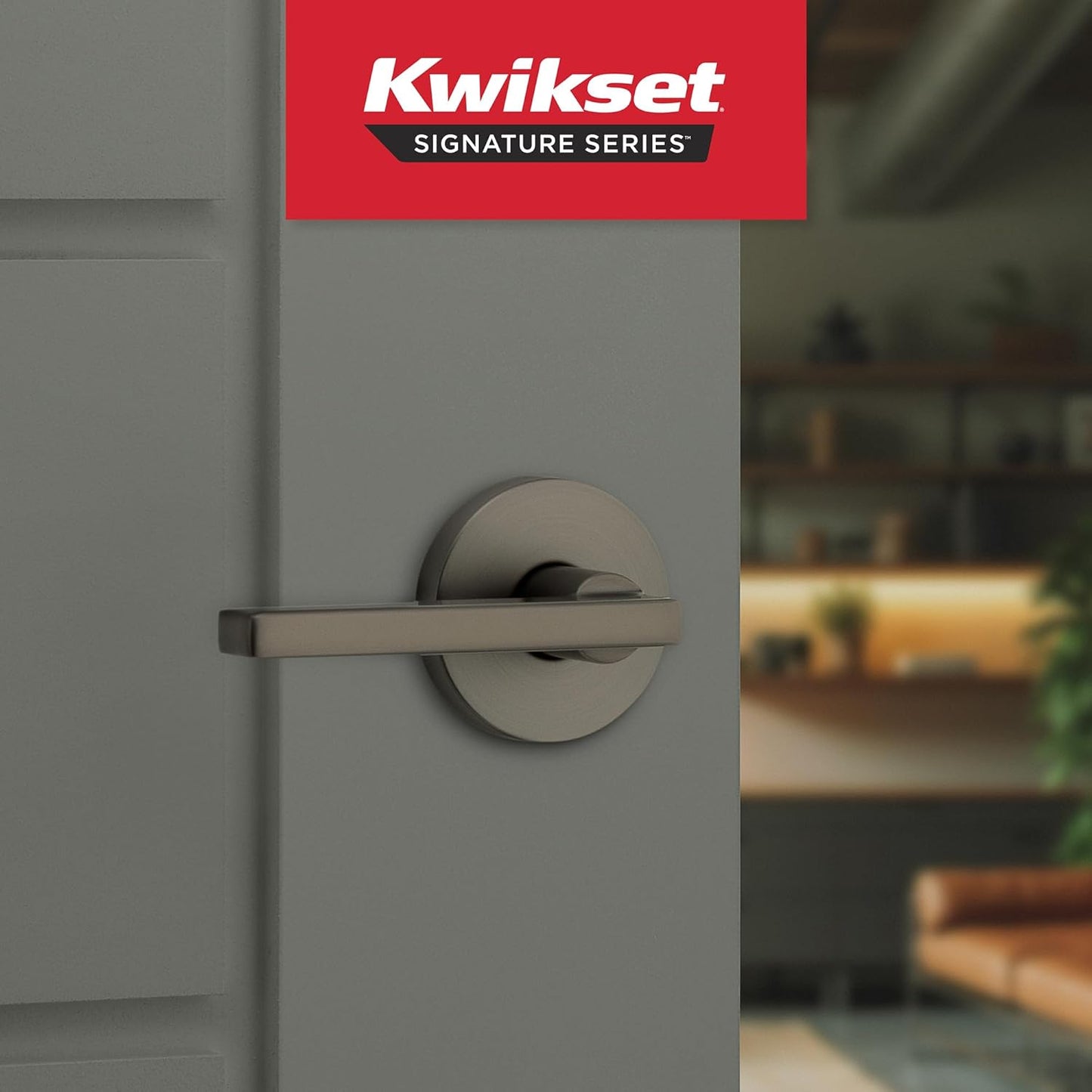 Kwikset Halifax Interior Round Passage Door Handle, Lever for Closet and Hallway Doors, Reversible Non-Locking Handle Lever, Gunmetal