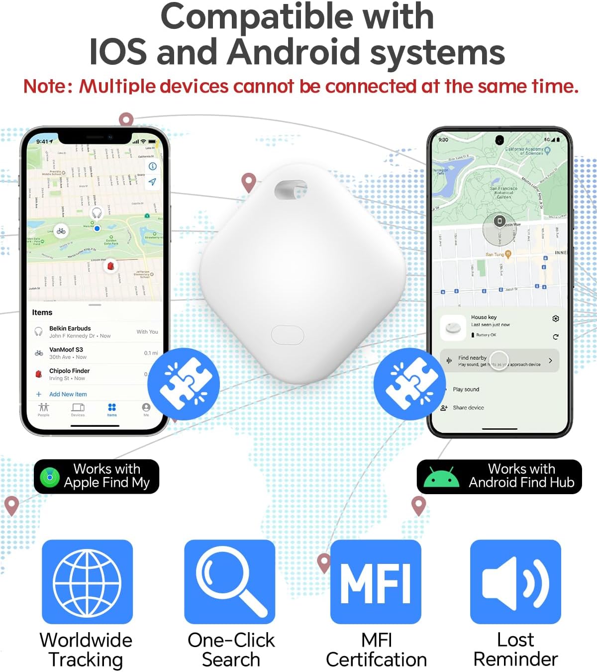 Air Tracker Tag, IP67 Waterproof Bluetooth Tracker, Keychain Finder, Item Locator Compatible with iOS and Android for Backpacks, Suitcases and Wallets, Cars, Keys and Cameras (White-2)