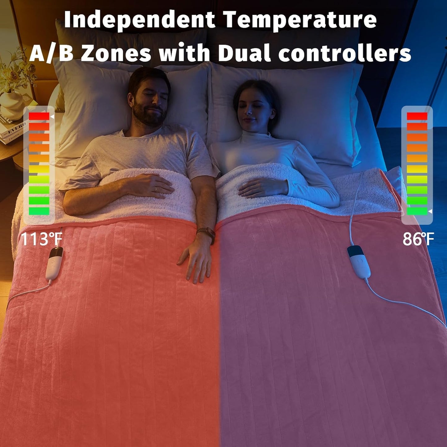 Heated Electric Blanket King Size - 90" x 100" Heating Blanket with Dual Control, 10 Heating Levels & 8 Hours Auto Off, Soft Warm Flannel Blanket, Christmas Birthday Gifts for Senior Grandma