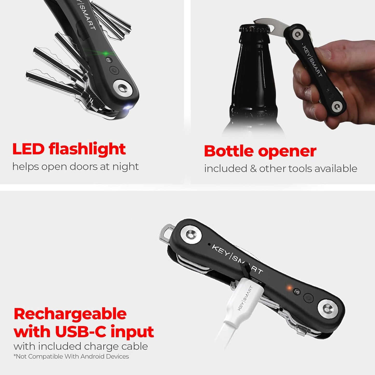 KeySmart iPro Key Finder Locator with Sound - Keychain Key Holder, Apple Find My App Compatible, Key Organizer, Compact Clutter-Free Key Chain Tracker, Tech Gifts for Men (Up to 14 Keys, Black)