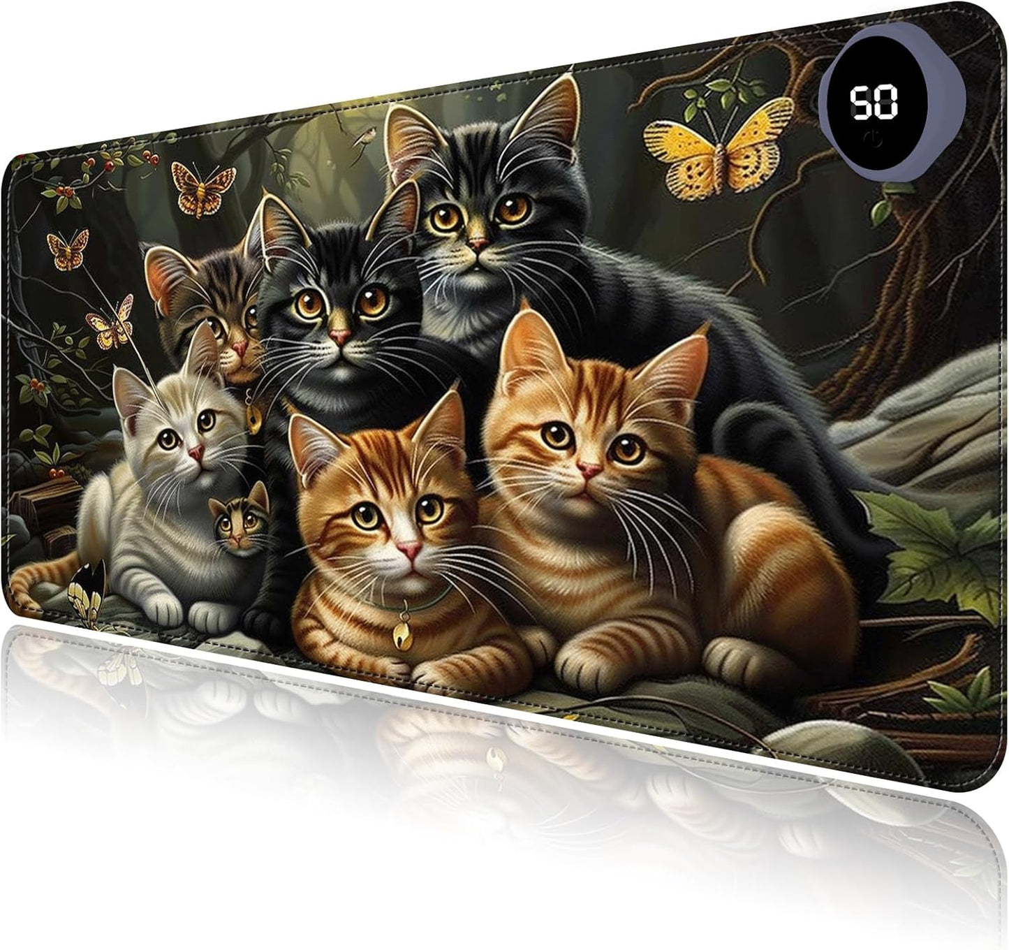 Heated Mouse Pad with 3 Levels Heated & 3 Hours Auto Shut-Off Mouse Pad for Warming Hands in Office Home, 23.6" x 14.2"Large Safe Desk Mat Hand Warmer，A Bunch of Cute Cats