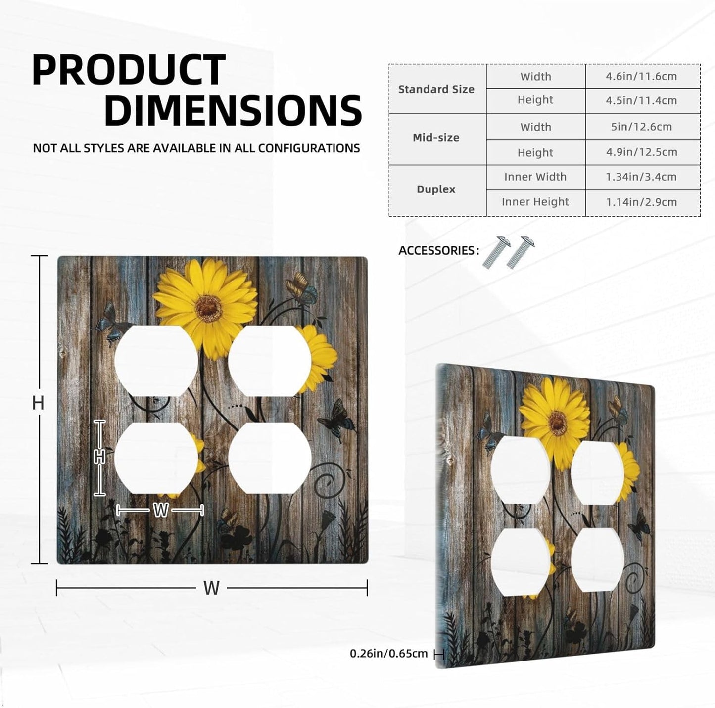 Rustic Barn Sunflower Wooden Daisy Flower Plank Outlet Covers 2 Gang Double Duplex Decorative Light Switch Covers Electrical Wallplates Socket Faceplate for Farmhouse Home Decor