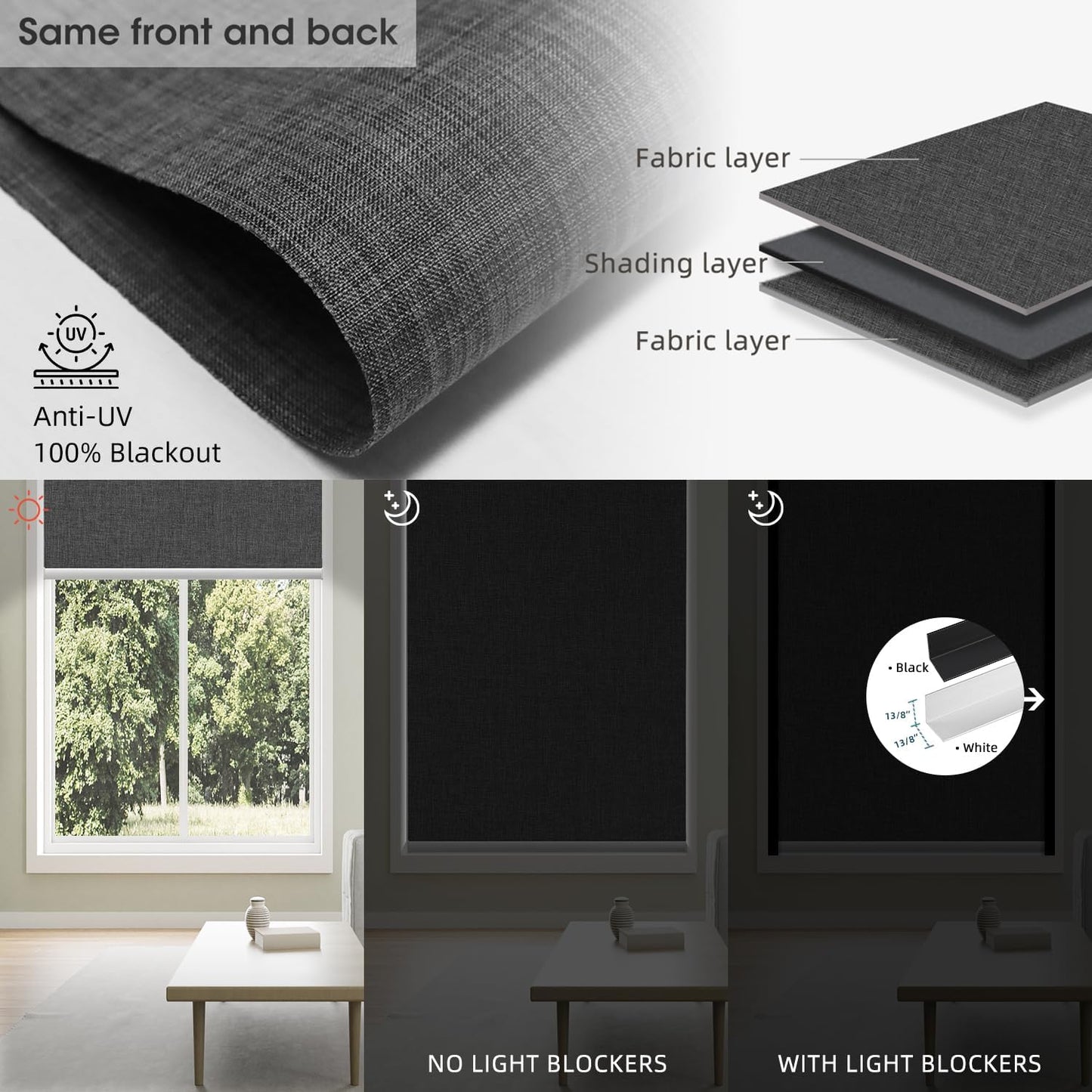 SmartWings Motorized Blinds Dual-Sided Cordless Smart Blackout Shades, Custom Size, Rechargeable Battery, Work with Matter/Apple HomeKit, Alexa, Thread/Zigbee, Remote Optional, Bouvardia Dark Grey