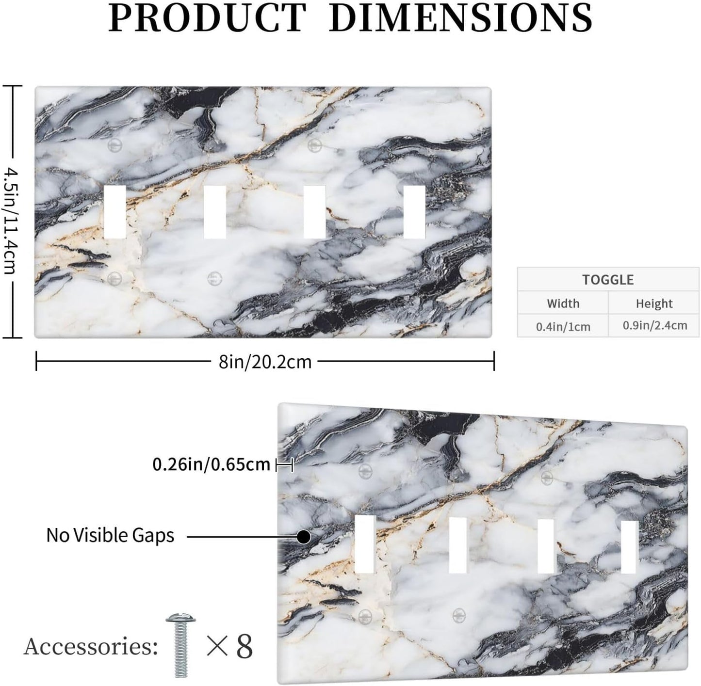 Light Switch Cover Plate Black Gold Marble Abstract Modern Luxury 4 Gang Quad Toggle Wall Plate Electrical Outlet Cover Decorative Switch Plate Covers for Bedroom Home Decor
