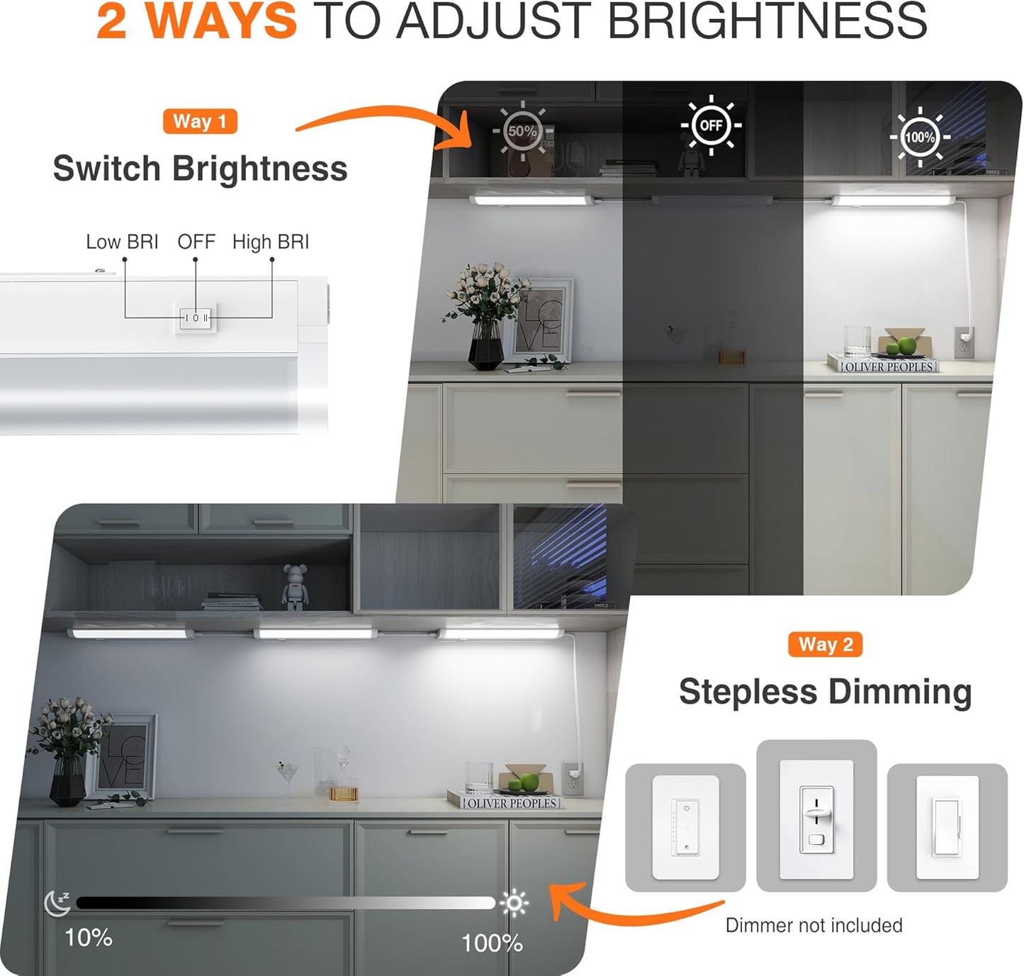 12inch Linkable Under Cabinet Lighting Hardwired Plug-in, Wired led Under Cabinet Lights with 5 CCT (2700/3000/3500/4000/5000) & Dimmable, Under Counter Lights for Kitchen, 6W, 600LM, 1 Pack