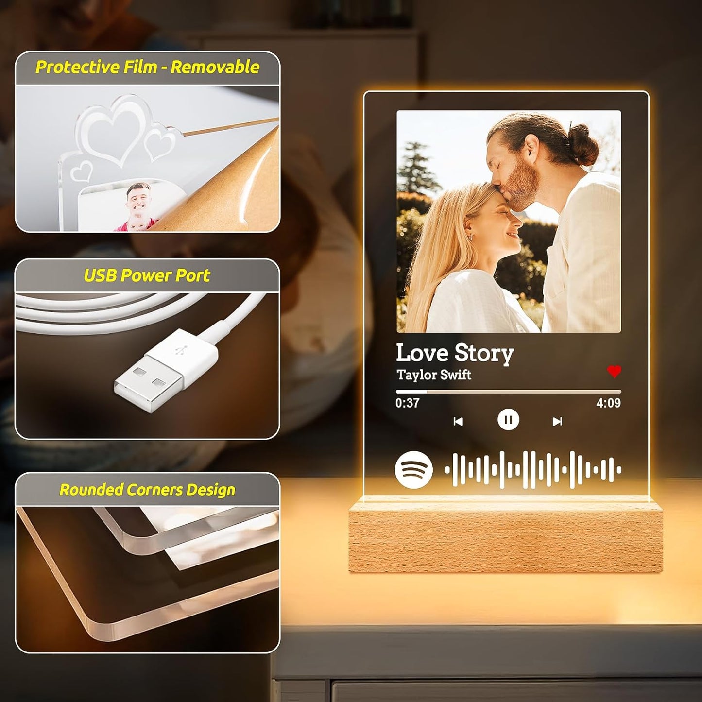 Custom Spotify Plaque, Personalized Acrylic Song Plaque Photo Frame, Custom Picture Frames, Personalized Anniversary Valentines Day Gifts for Women Men Him Her Girlfriend Boyfriend Couple Wife