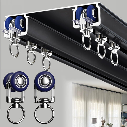 Double Curtain Track Ceiling Mounted, Heavy Duty Aluminum Sliding Rails for Curtains, Silent Double Curtain Track System for Drapes Room Dividers Living Room Bedroom (Black,3.3m(10.8ft))