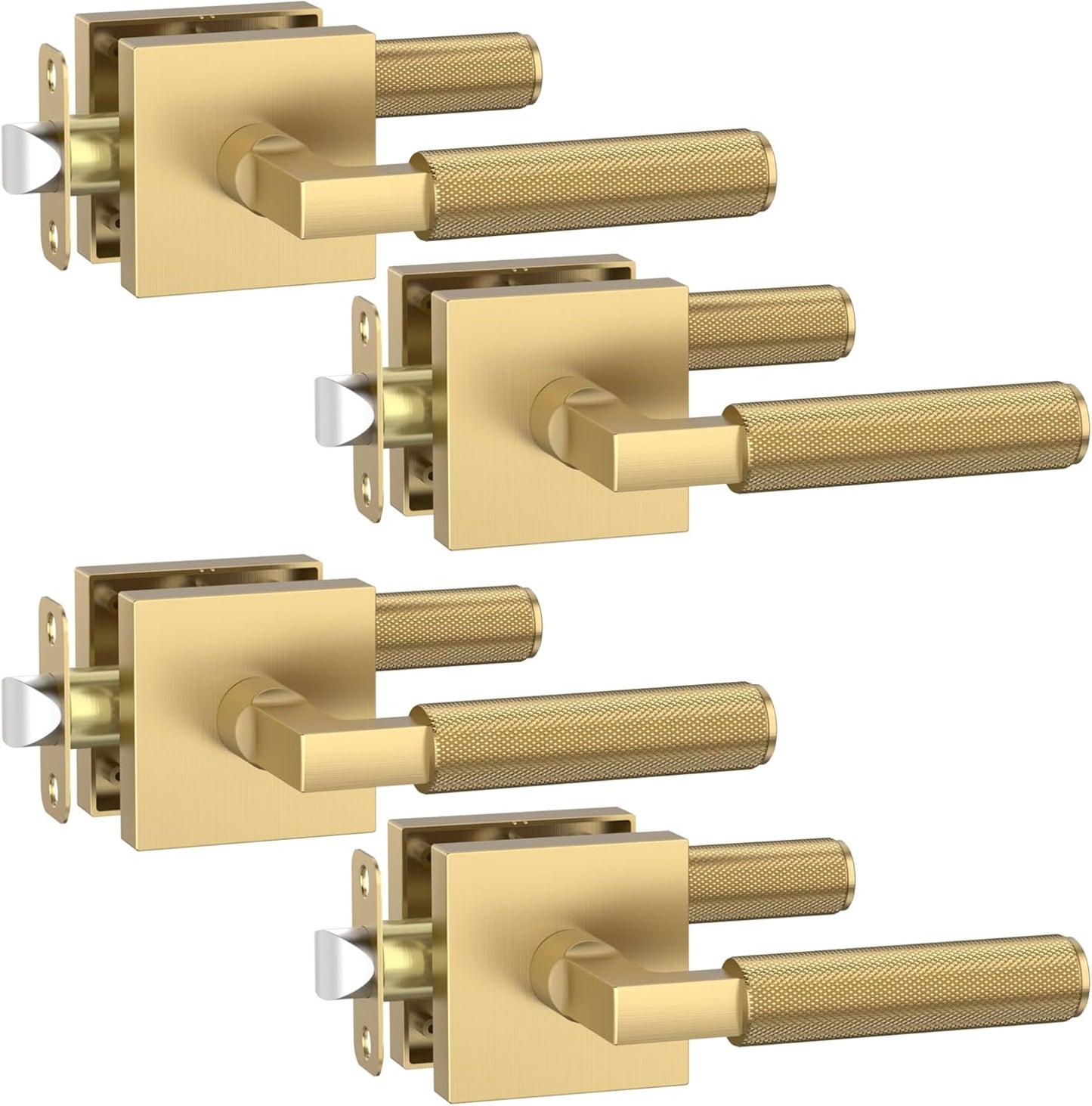 Asidrama 4 Pack Champagne Bronze Passage Door Handles, Door Lever with Door Knobs Indoor for Bedroom or Bathroom, Heavy Duty Door Handles Interior with Locks for Left Right Sided Doors