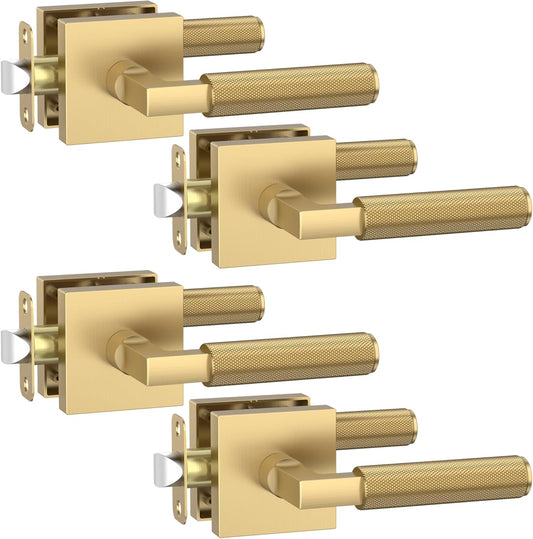 Asidrama 4 Pack Champagne Bronze Passage Door Handles, Door Lever with Door Knobs Indoor for Bedroom or Bathroom, Heavy Duty Door Handles Interior with Locks for Left Right Sided Doors