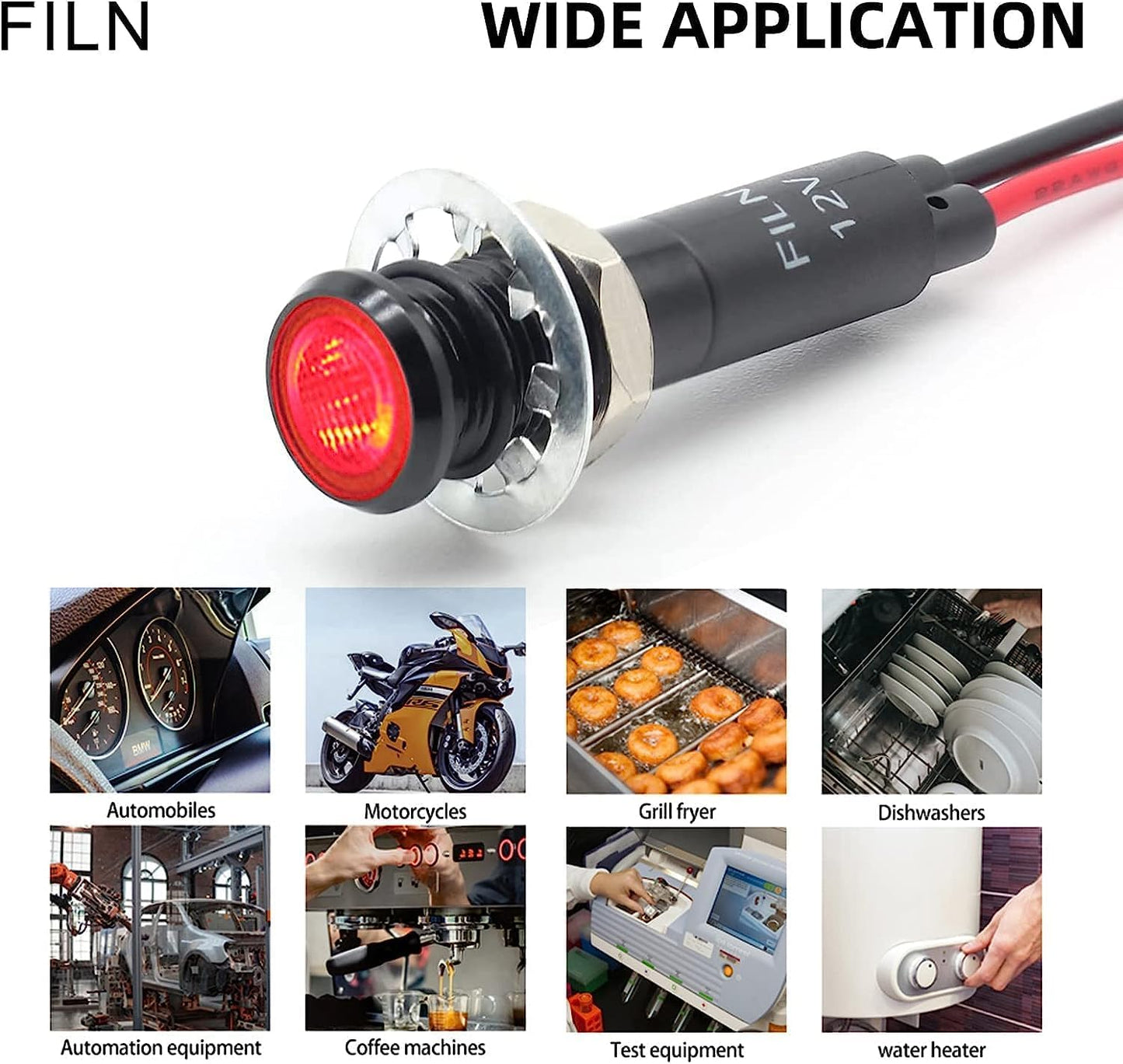 5Pcs 8MM (5/16'') Indicator Light led Indicator 110v 120v Metal Pilot Lamp Lights Aluminum Waterproof ip67 Red Signal Lamp Light(110V-Black Anodized-Red Green Yellow Blue White 5Pcs)