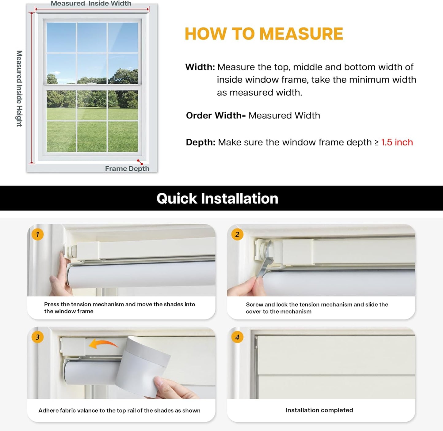 LazBlinds No Drill Blinds for Indoor Windows, Blackout Roller Shades, Cordless Window Blackout Blinds, Thermal Insulated Fabric UV Protection for Home and Office, 30" W x 72" H, Cream