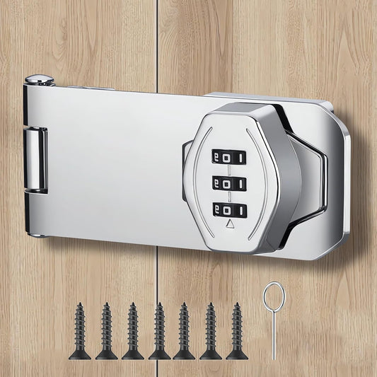 Mechanical Password Rotary Hasp Locks, 3 Digit Keyless Combination Lock for Cabinet Doors, Door Security Slide Latch Lock for Cabinets, Gate Locks for Barn Door, Bathroom, Outdoor