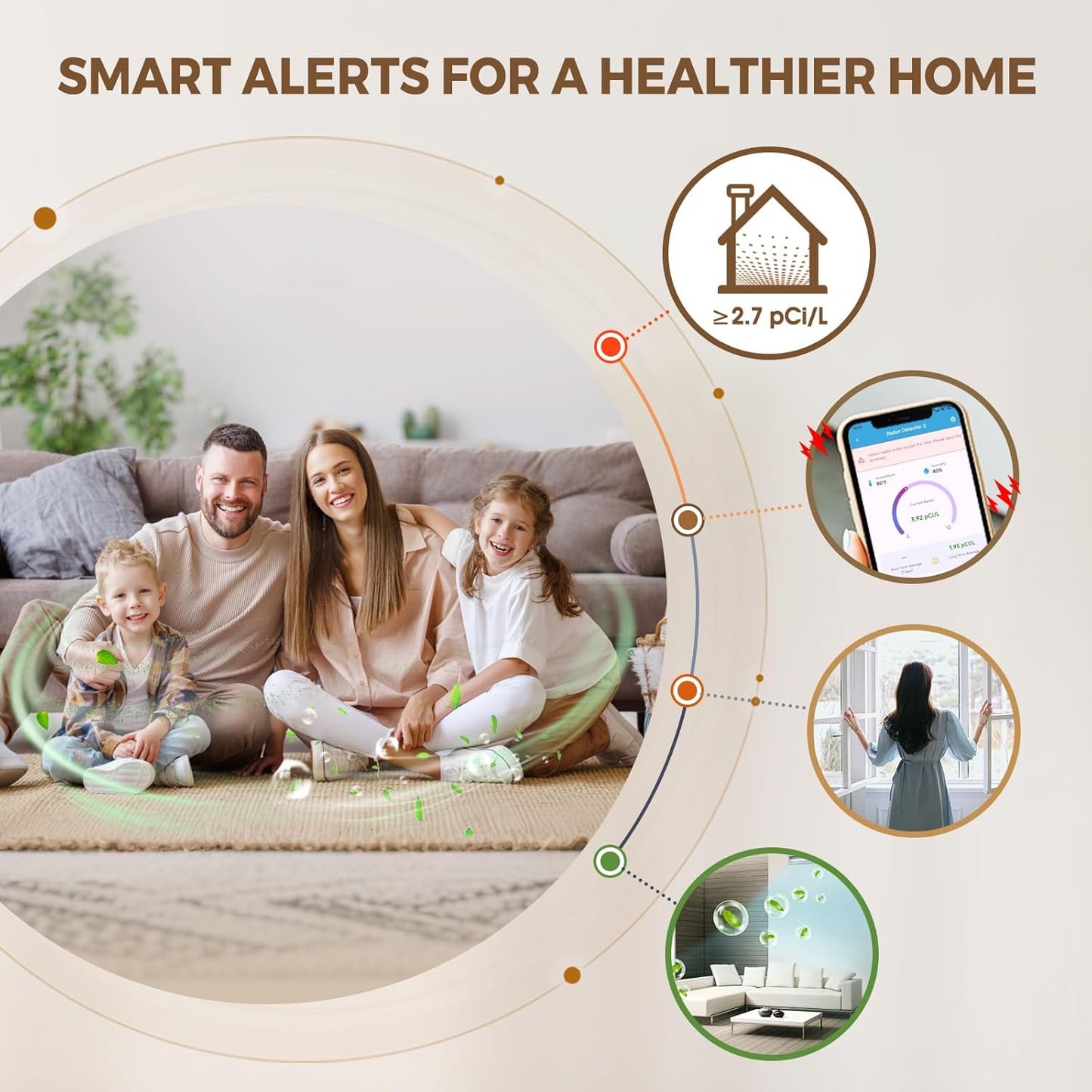 Bluetooth Radon Detector for Home, Portable Radon Tester with Real Time Gas Concentration, Temp & Humidity Monitoring, App Alerts, Detect Hidden Risks and Breathe with Confidence, Black