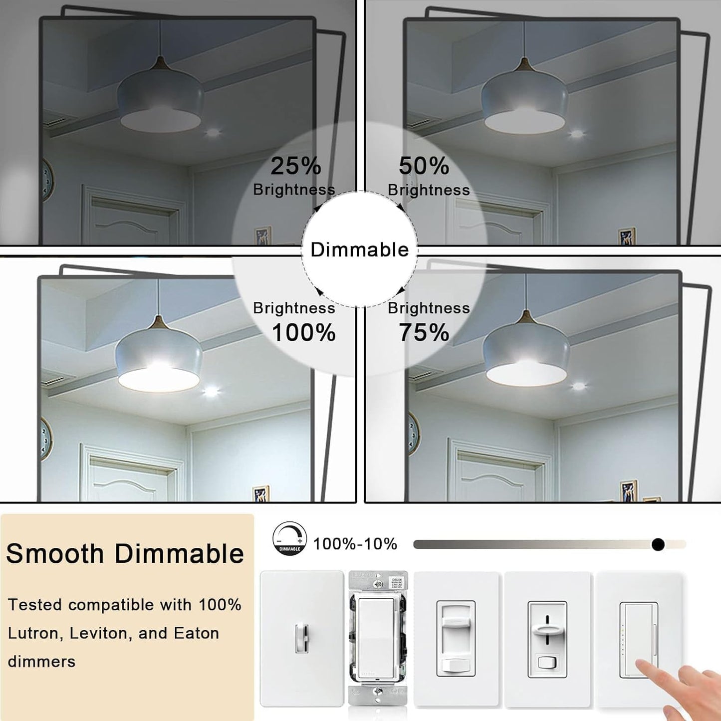 5 Inch Edison Bulb, 5000K Daylight White E26 Led Bulb 6W Dimmable, 800LM T10 T9 Clear Glass Tubular Light Bulbs, AC 120V Equal 80 Watt Bulbs for Chandelier Pendant Wall Light - 4Pack