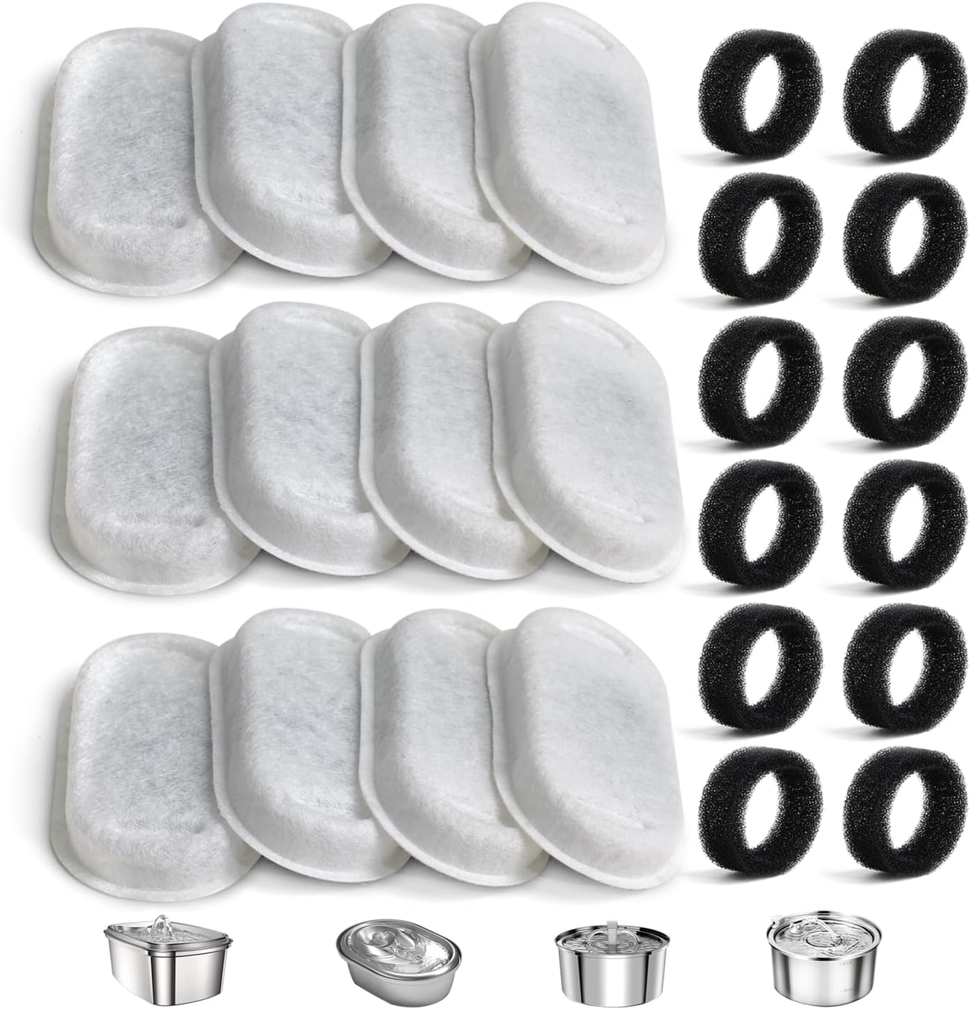 Cat Water Fountain Filter Compatible with Stainless Steel Dispenser, Efficient Filtration with Coconut Shell Activated Carbon and Fresh Water (12 Filters+12 Sponges)