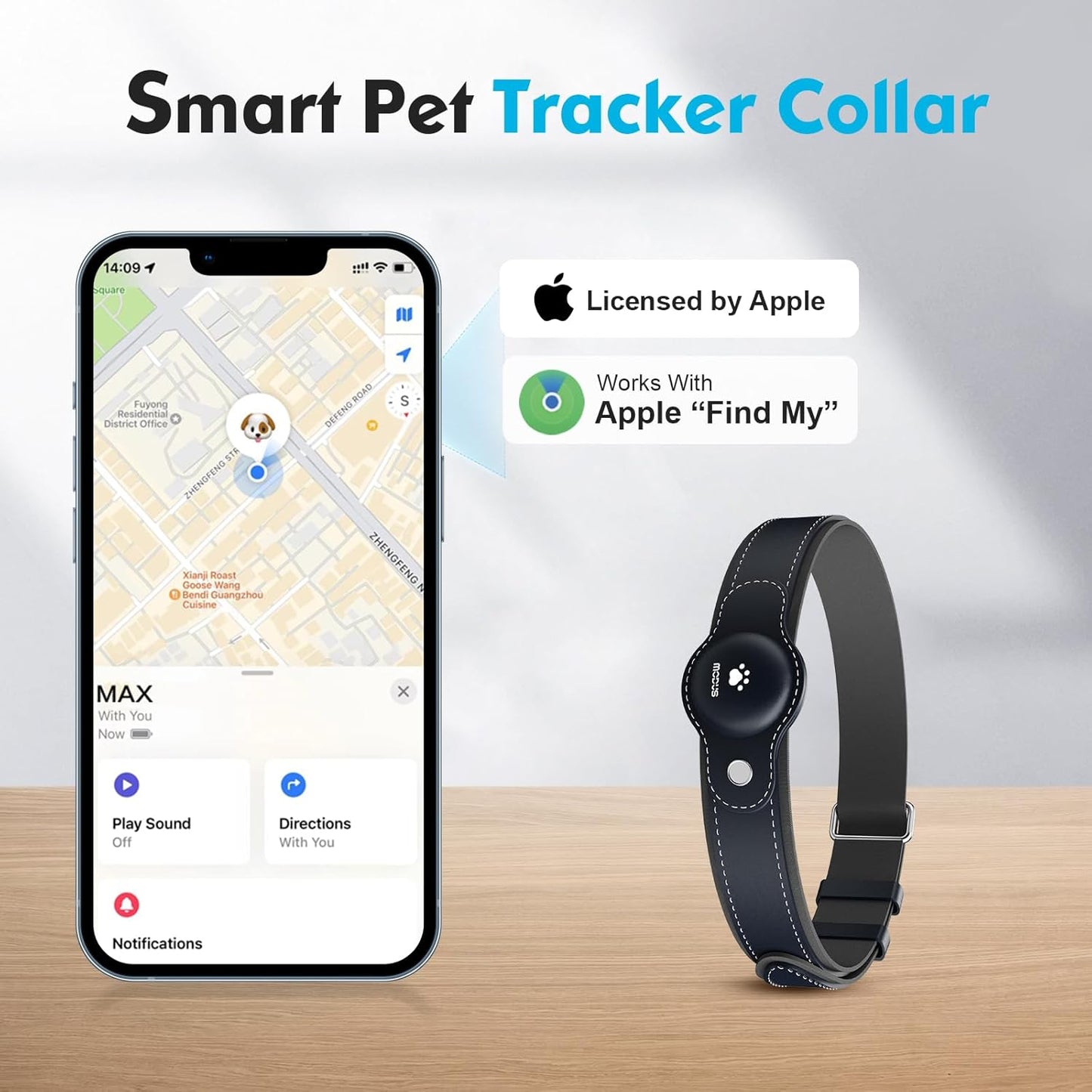 GPS Tracker for Dogs, 2 in 1 Pet Tracking Smart Collar (Only iOS), No Monthly Fee GPS Tracker Dog Collar, Real-time Location Comfortable PU Tracker Tag for Small, Medium Large Dogs(Locator Included)