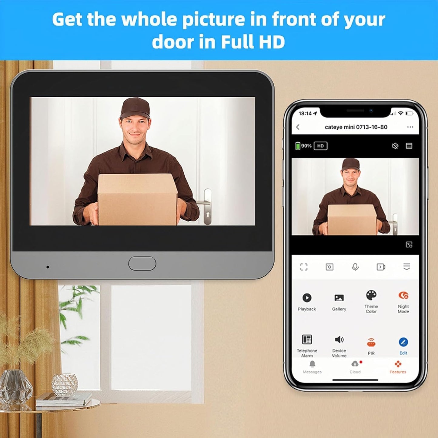 Zunate Door Peephole Camera, 4.3 inch LCD Screen 120 Wide Angle Visual Doorbell Digital Door Viewer, Door Peephole Viewer Video Doorbell 1080P Camera with PIR Motion Detection