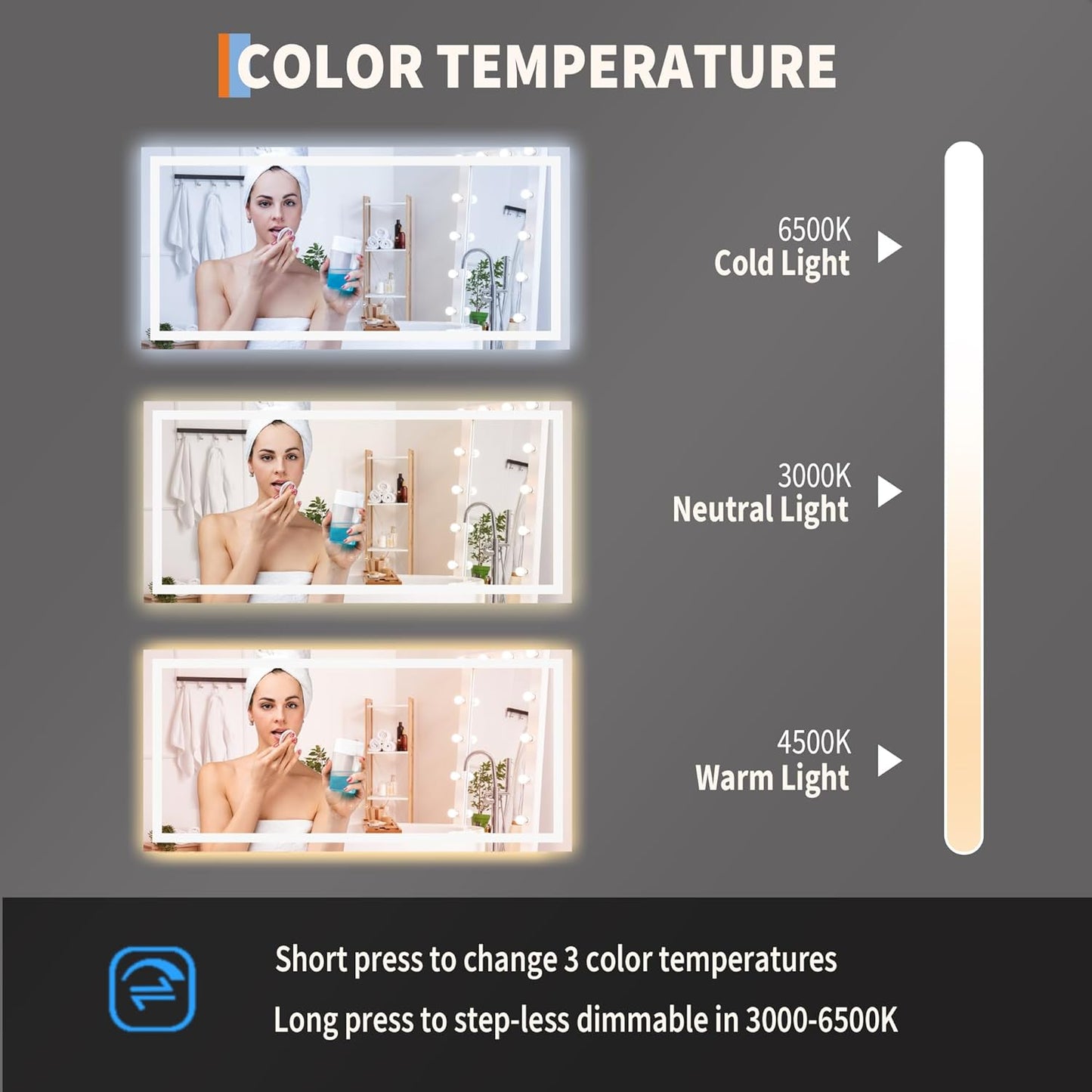 GarveeHome 60x30 LED Bathroom Mirror with Lights, Dimmable, Anti-Fog, Backlit + Front Lit, Lighted Bathroom Vanity Mirror for Wall, Memory Function, Tempered Glass, Shatter-Proof (Horizontal/Vertical)