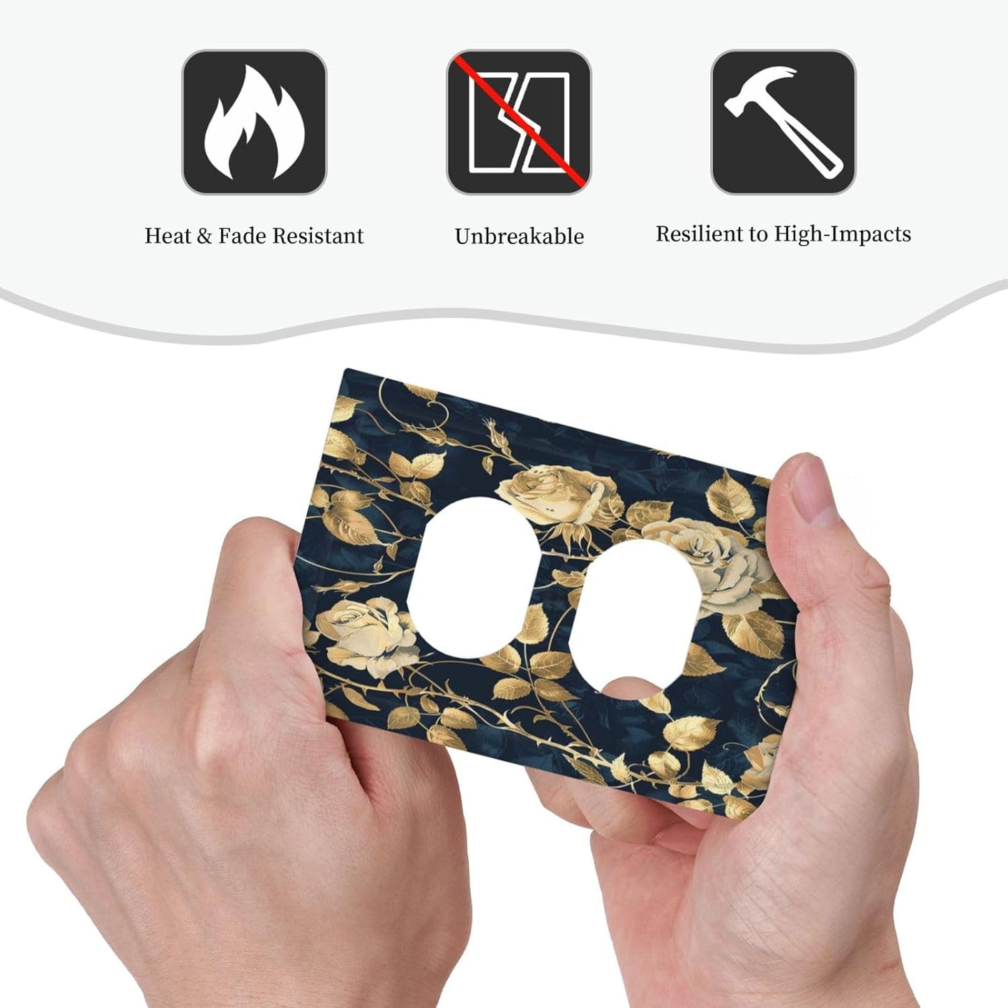 Outlet Covers Boho Vintage Floral Golden Flower Dark Blue Background 1 Gang Duplex Wall Plate Decorative Switch Plates Electrical Receptacle Faceplate Light Switch Cover for Bedroom