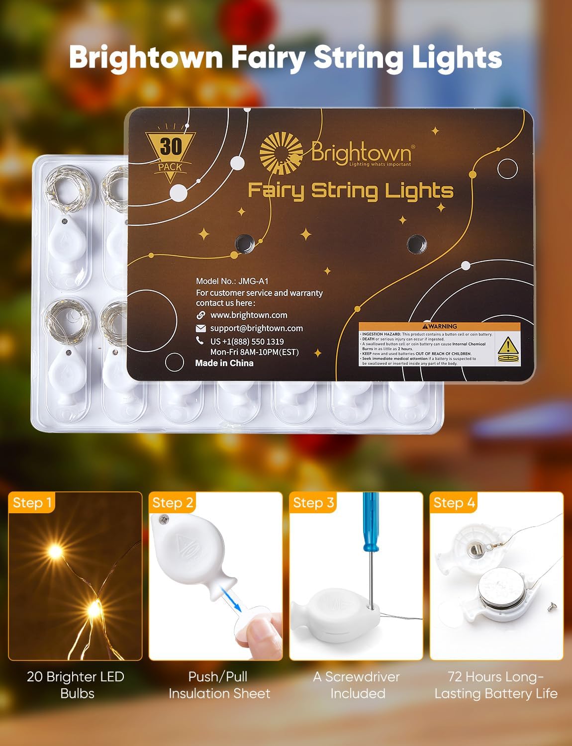 Brightown 30 Pack LED Fairy Lights Battery Operated String Lights, 7ft 20LED Waterproof Silver Wire String Lights, Firefly Starry Moon Lights for Mason Jars DIY Christmas Wedding Party Bedroom