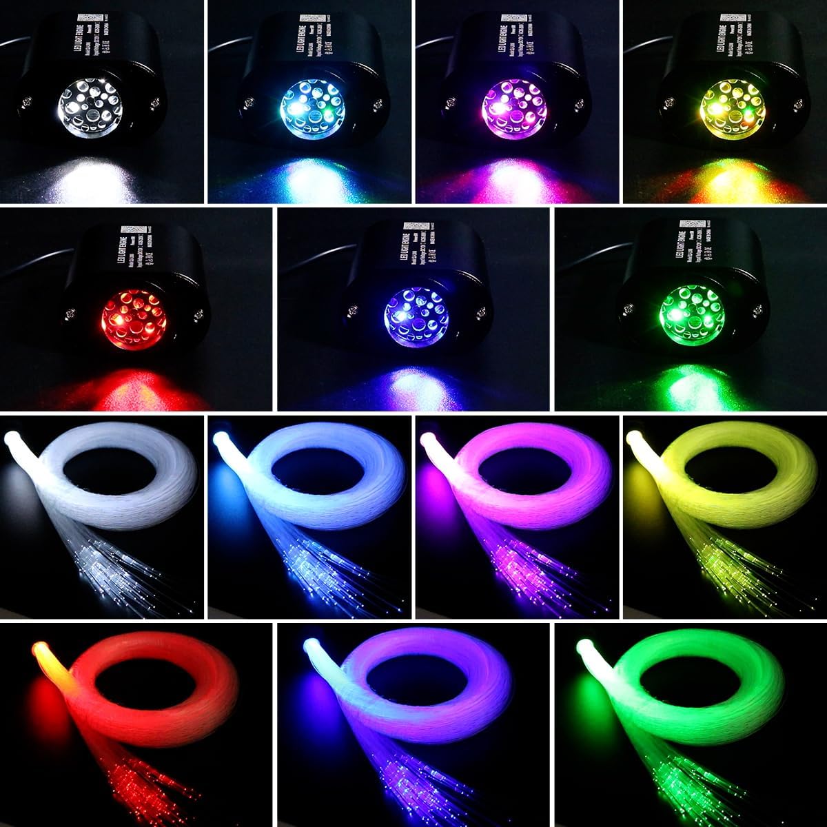 AZIMOM Mini 6W Twinkle Fiber Optic Starlight Box Sound Activated RGBW Fiber Optic Light Source APP/Remote Control Light Engine Driver for Car Home Ceiling Star Lighting Decor