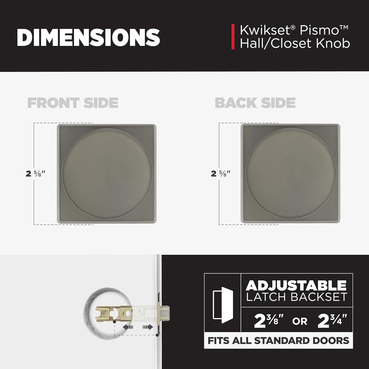 Kwikset Pismo Interior Square Passage Door Knob, Handle for Closet and Hallway Doors, Non-Locking Doorknob, Gunmetal