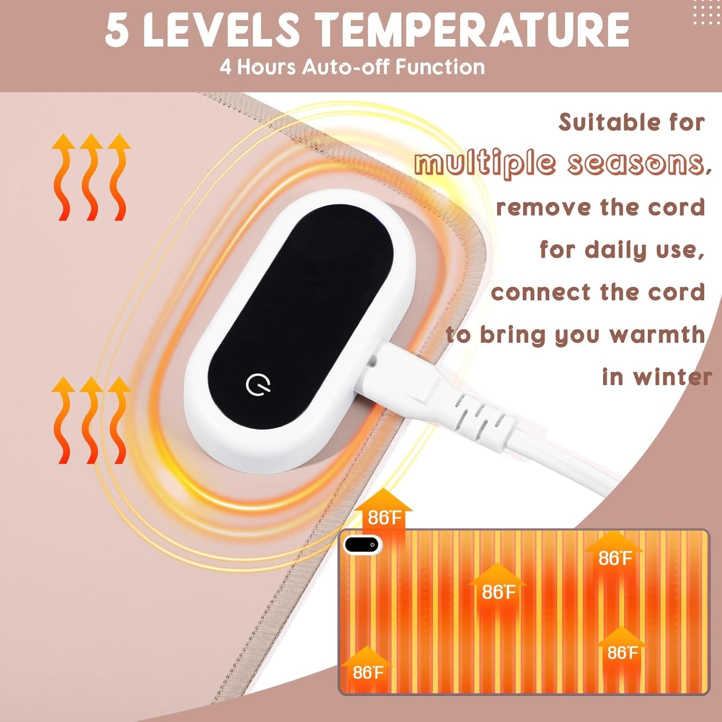 Konohan Heated Large Desk Mat PU Leather Warm Mouse Pad with 5 Heating Level & 4 Hour Auto Shut-Off Heating Keyboard Pad Warmer Gaming Mice Mat Only Supports 110v(Khaki Color,23.6"x 14.2")