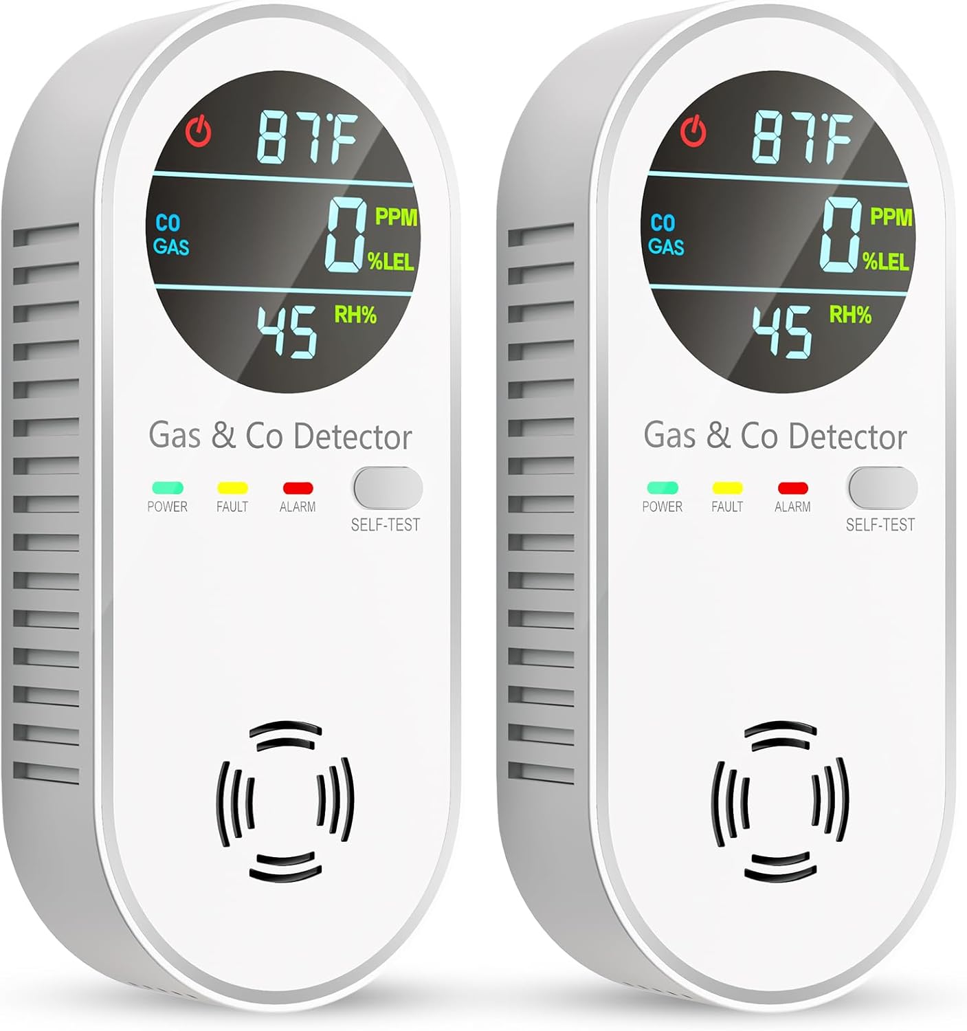 Carbon Monoxide Detectors & Natural Gas Detector, 4-in-1 Carbon Monoxide Detectors Plug in, Gas Leak Detector with Dual Alarms, Temperature & Humidity Sensor for Home, RV Essentials, White, 2 Pack