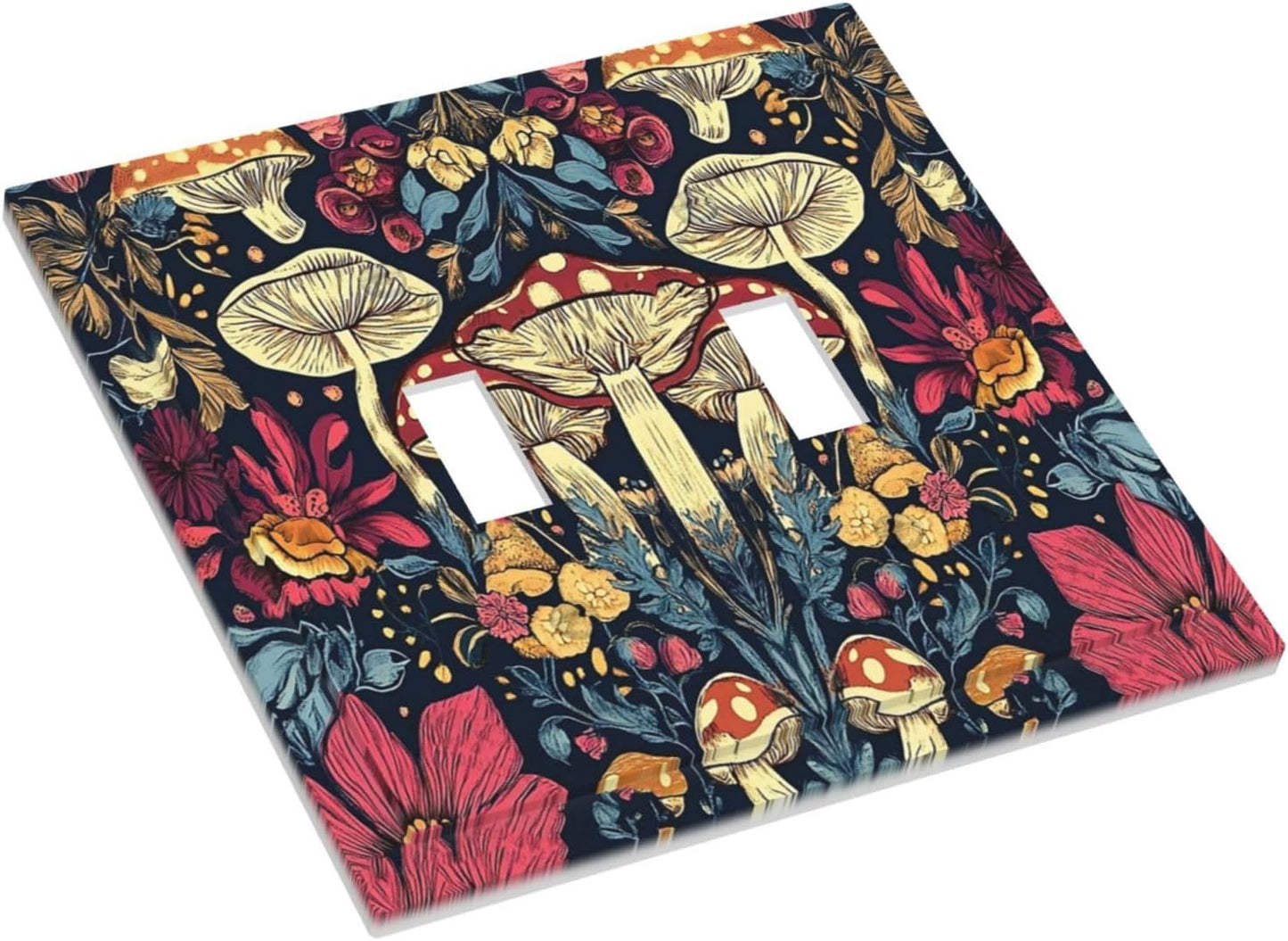 Decorative Switch Plate Covers Coloful Red Yellow Orange Magical Mushroom Forest 2 Gang Double Toggle Light Switch Cover Plate Electrical Wall Plate Outlet Cover for Bedroom Home Decor