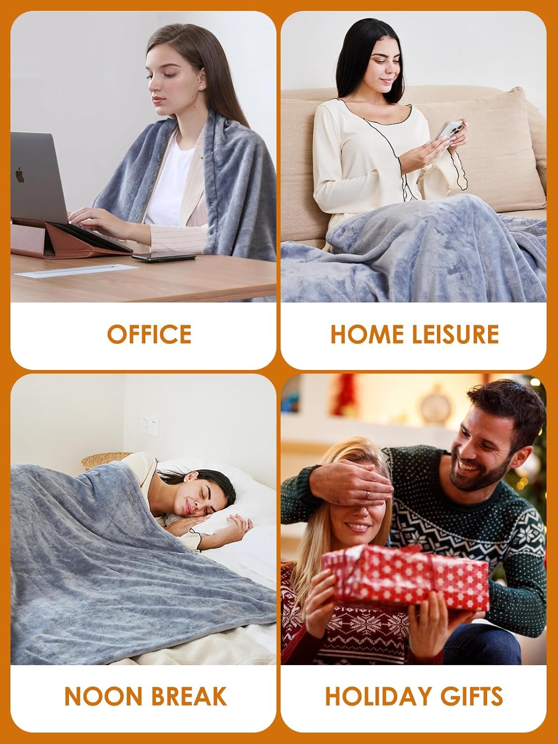 USB Heated Electric Blanket,with 10000mAh Power Bank,Cordless Portable Wearable Heated Throw Blanket,3 Heating Levels,8 Heating Zones,65''*34'' for Home,Travel and Camping