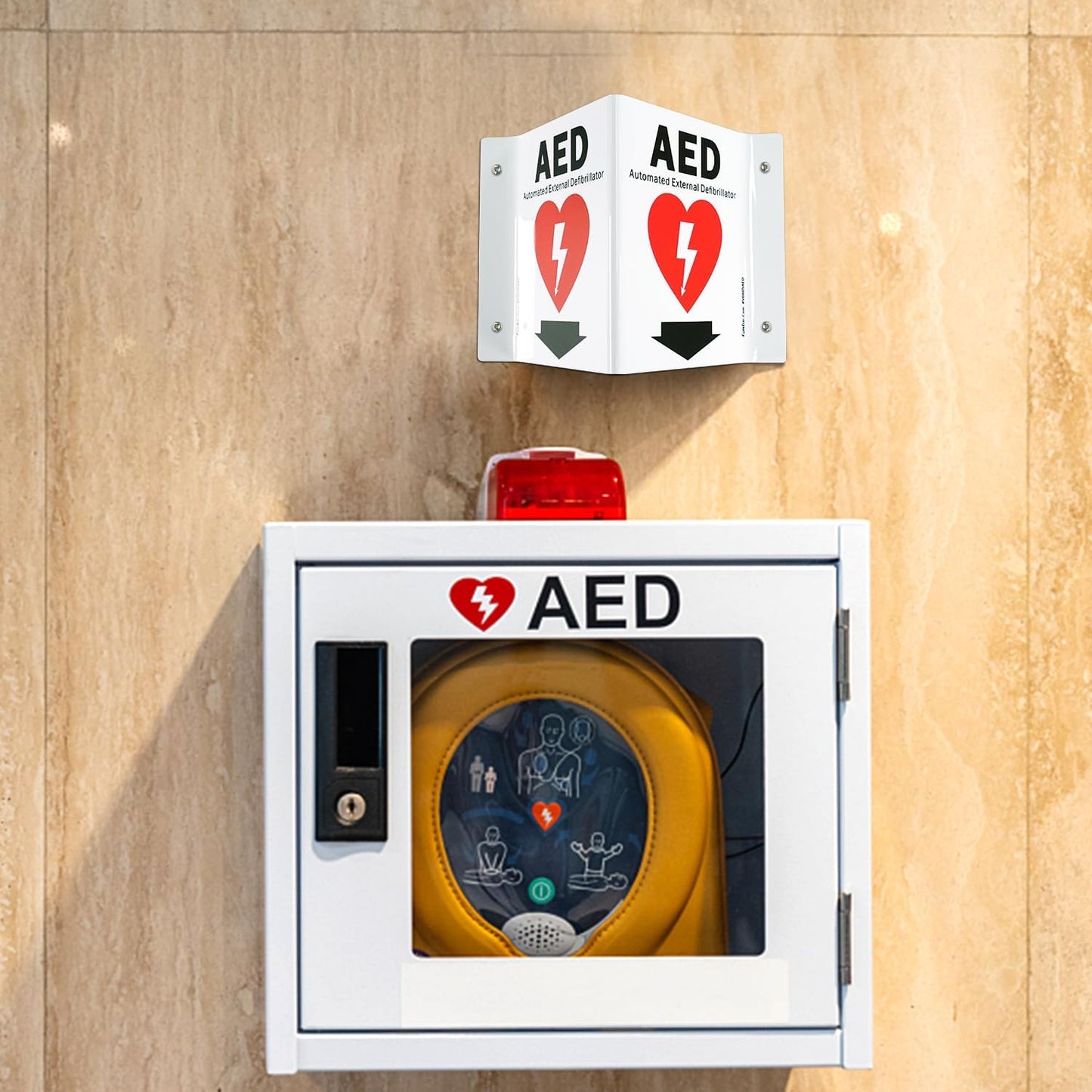 Faittoo AED Sign, AED with Down Arrow - 5 Pack 6 x 8 Inches V-Shaped Acrylic Plastic, 4 Pre-Drilled Holes, Includes Matching Screws, Use for Home Office/Business
