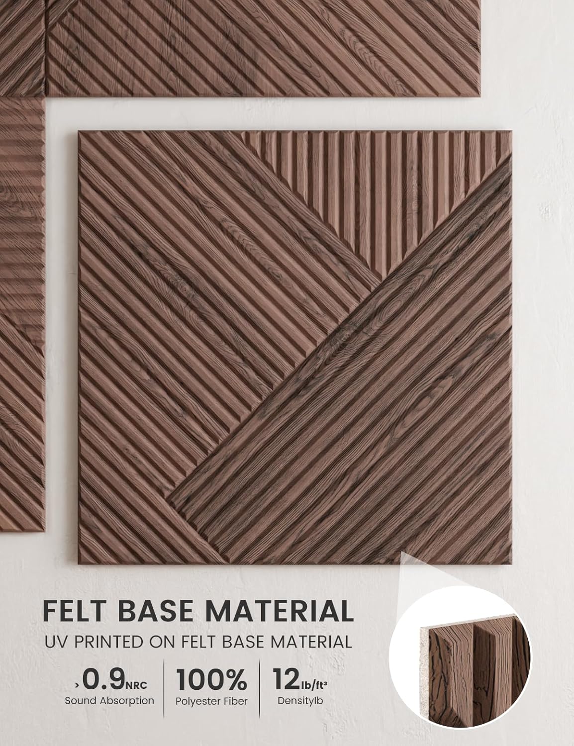 Large Felt Bulletin Board,Cork Board Alternative 70.87'' x 47.24'' Art Acoustical Wall Panels-6 Pack with 60 Adhesive Tabs,for Recording Studio/Home Offices-Walnut/Diamond