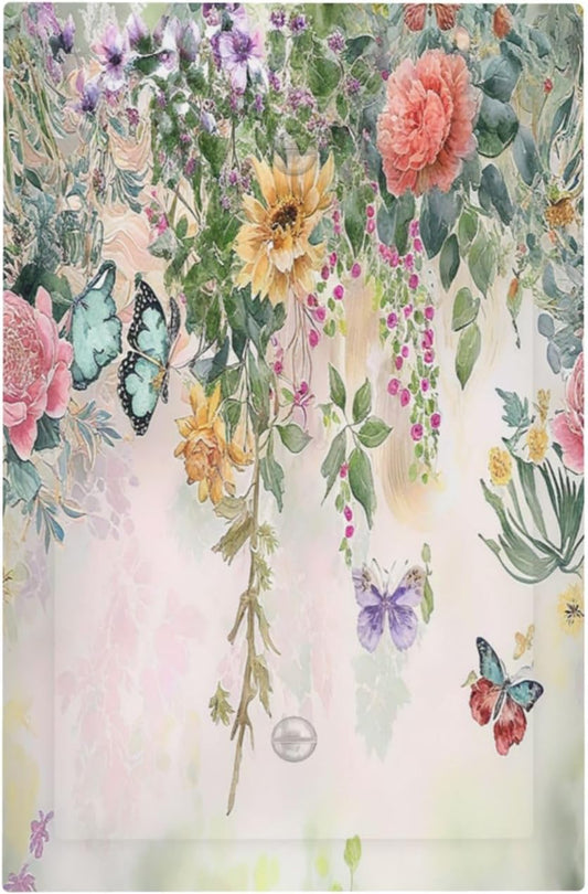Rustic Floral Watercolor Flower Blossom Butterfly 1-Gang No Device Blank Wallplate Electrical Light Switch Covers Decorative Receptacle Face Plate Cover for Bathroom 5 X 3 IN