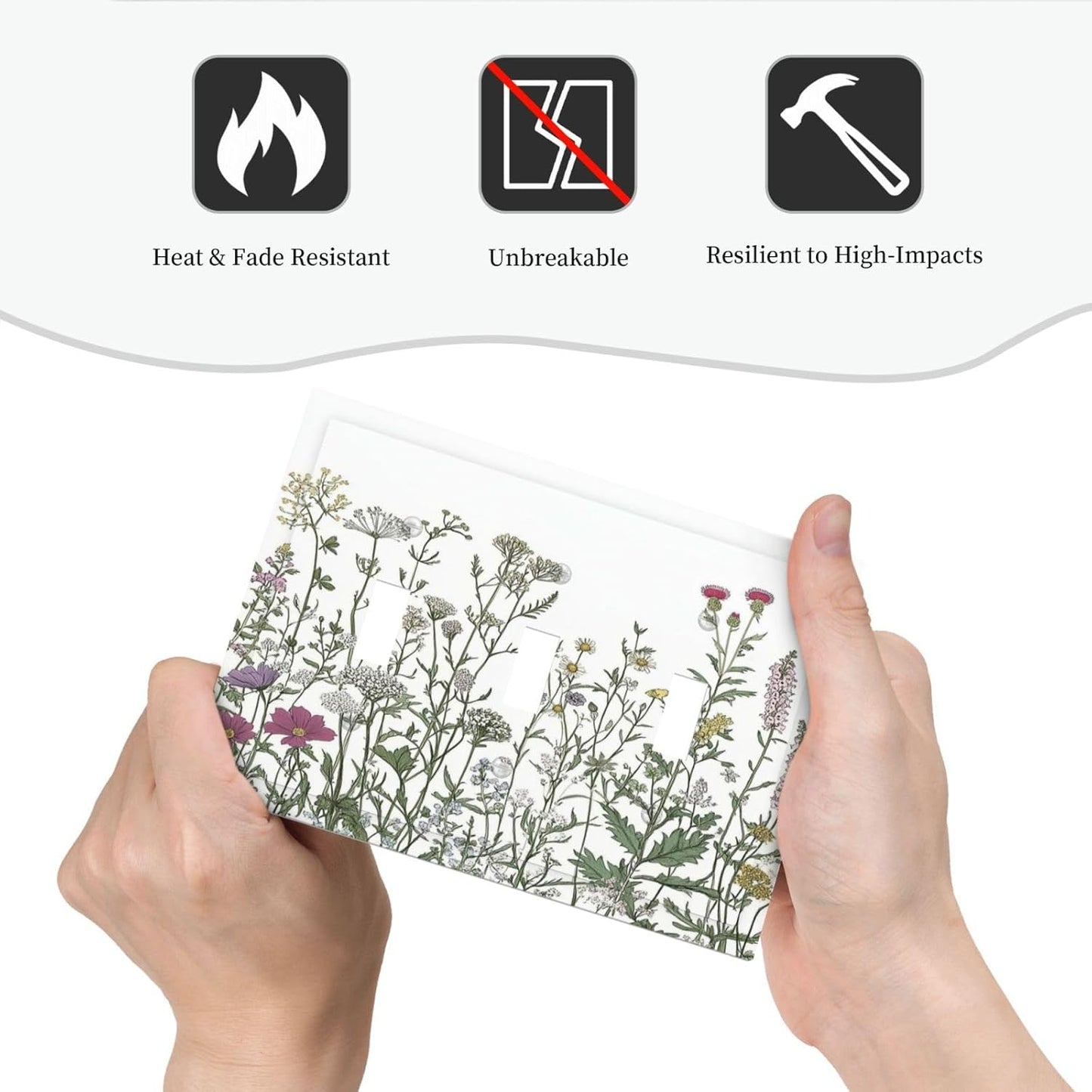 Vintage Herbs Wildflowers Plant Floral Decorative Switch Plates 3 Gang Wall Plate Triple Toggle Light Switch Cover Faceplate Electrical Wall Panels For Bed Room Home Decor