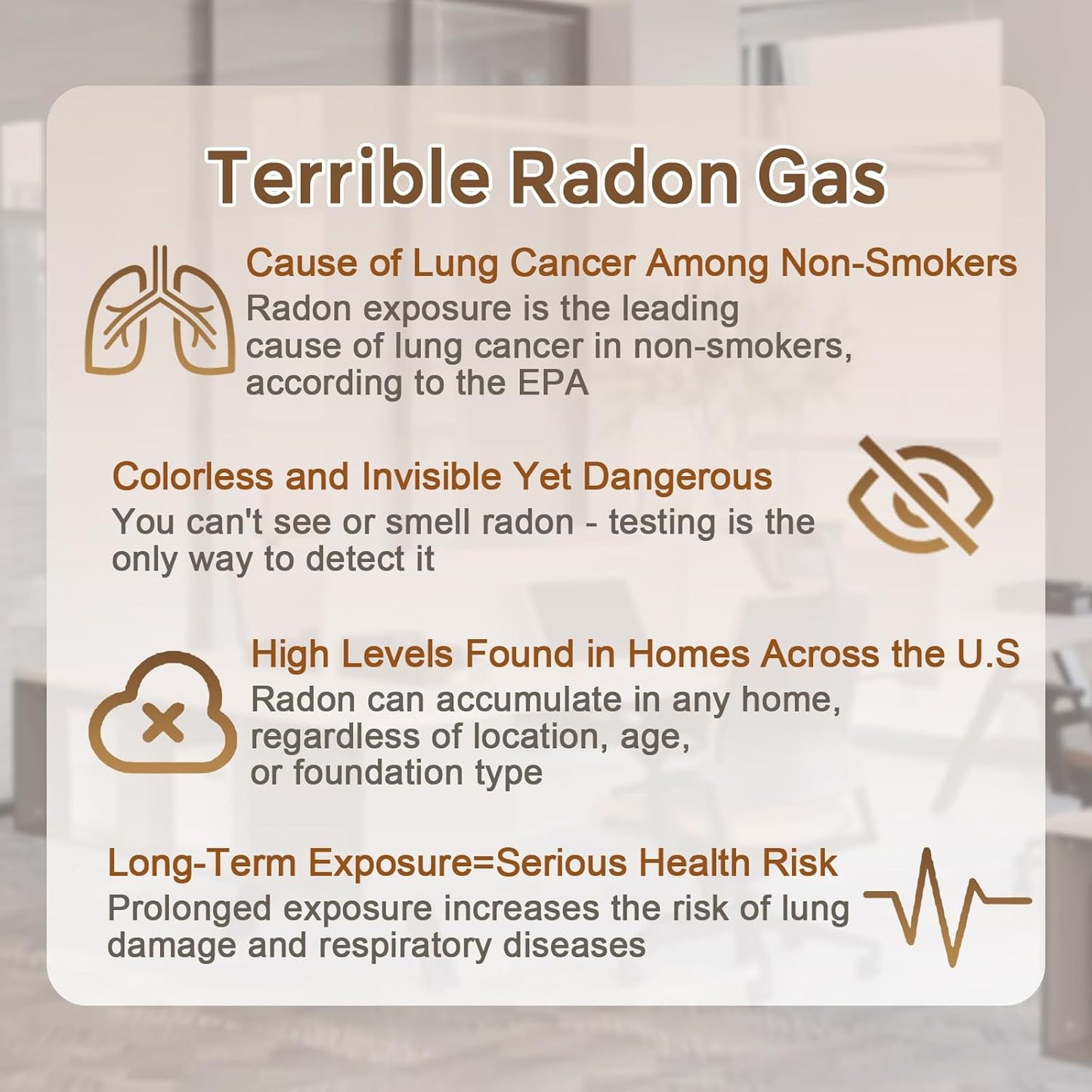 Bluetooth Radon Detector for Home, Portable Radon Tester with Real Time Gas Concentration, Temp & Humidity Monitoring, App Alerts, Detect Hidden Risks and Breathe with Confidence