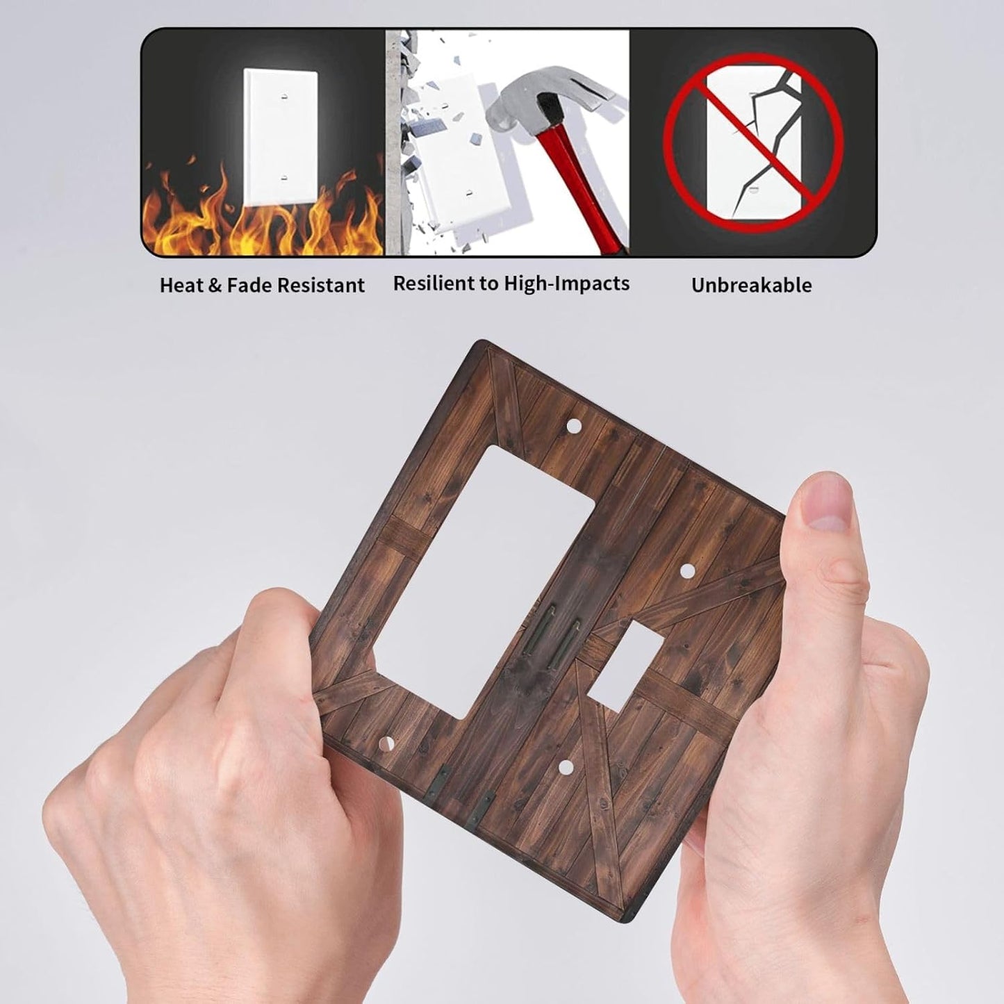 Decorative Outlet Covers Vintage Brown Farmhouse Barn Door 2 Gang Light Switch Cover Plate Single Toggle 1 Rocker Wall Plates for Electrical Outlets Switch Plate Covers for Bedroom Home Decor