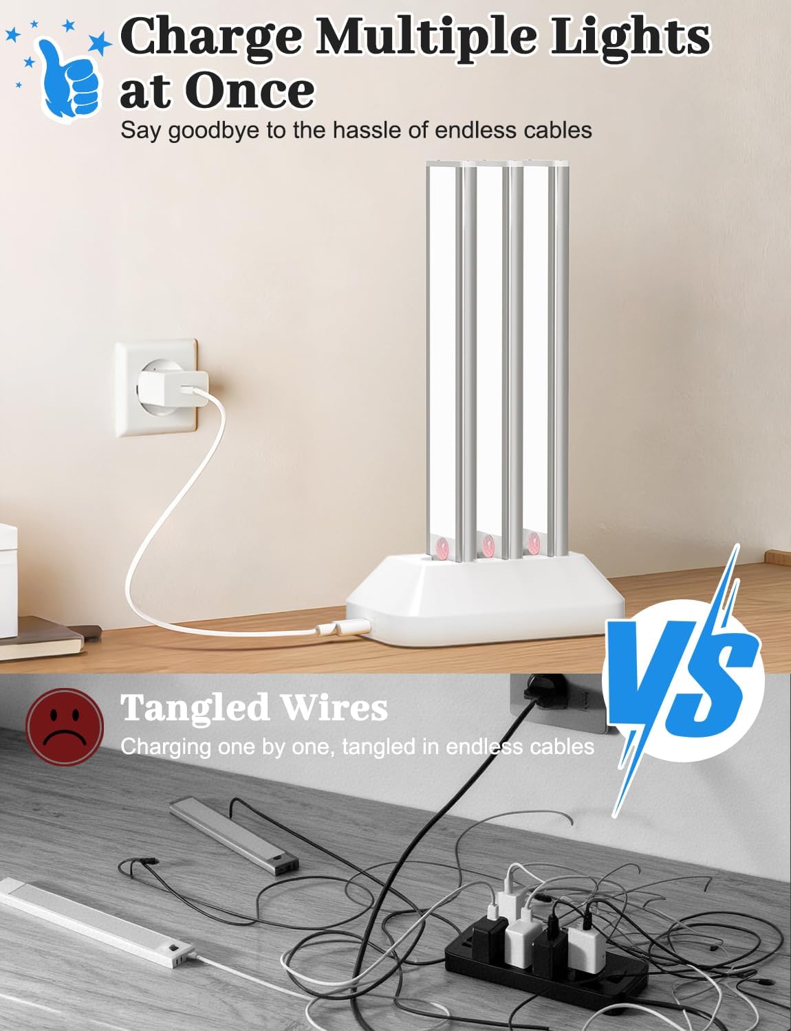 12in Under Cabinet Lighting with Charging Station, 2500mAh Rechargeable Wireless Motion Sensor Lights Indoor,Closet Lights with 3 Color Tempers, Battery Operated Cabinet Lights for Kitchen, 3-Pack