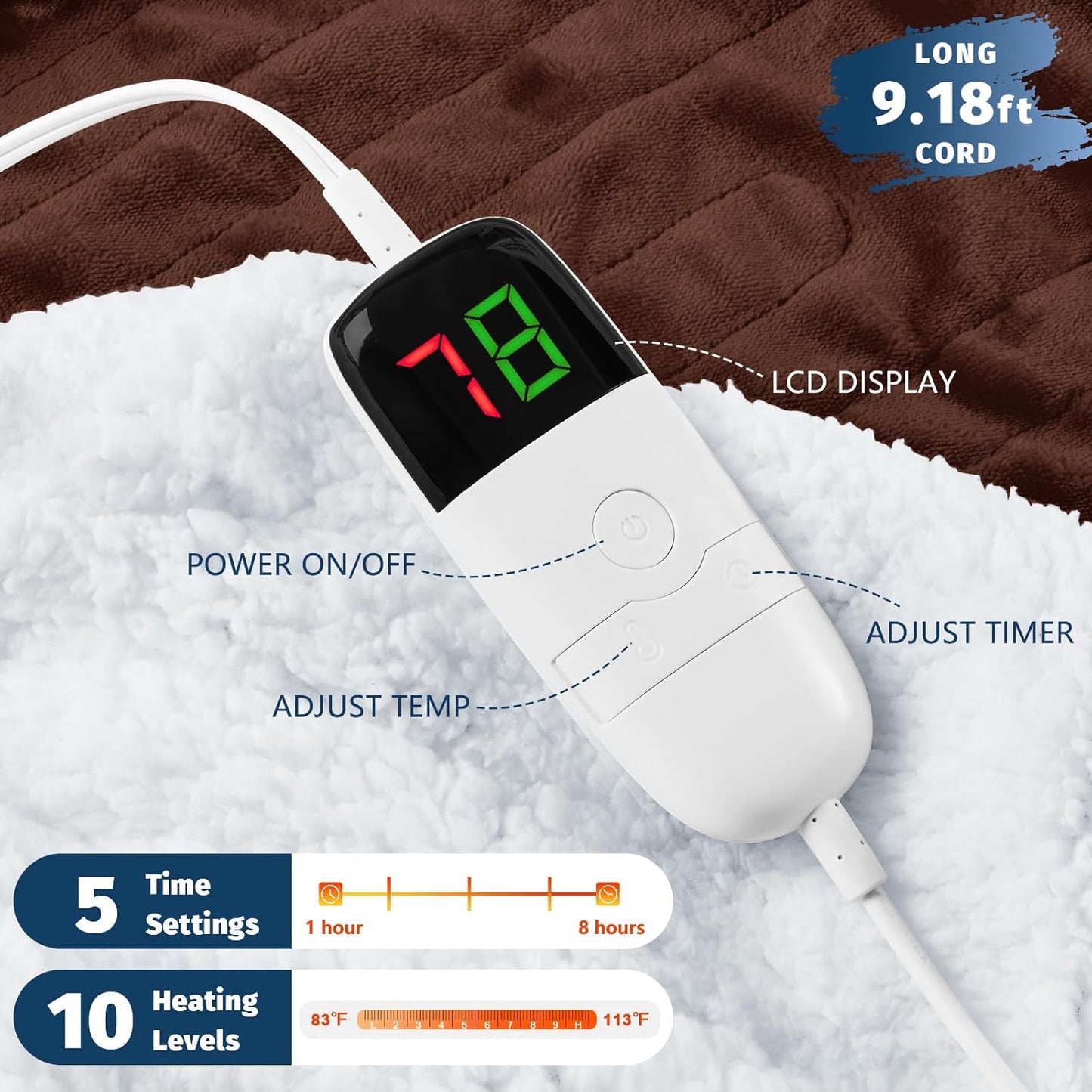 BOMOVA Heated Electric Blanket Twin Size - 62" x 84" Heating Blanket with 10 Heating Levels & 8 Hours Auto Off, Warm Flannel Blanket, Christmas Birthday Gifts for Women