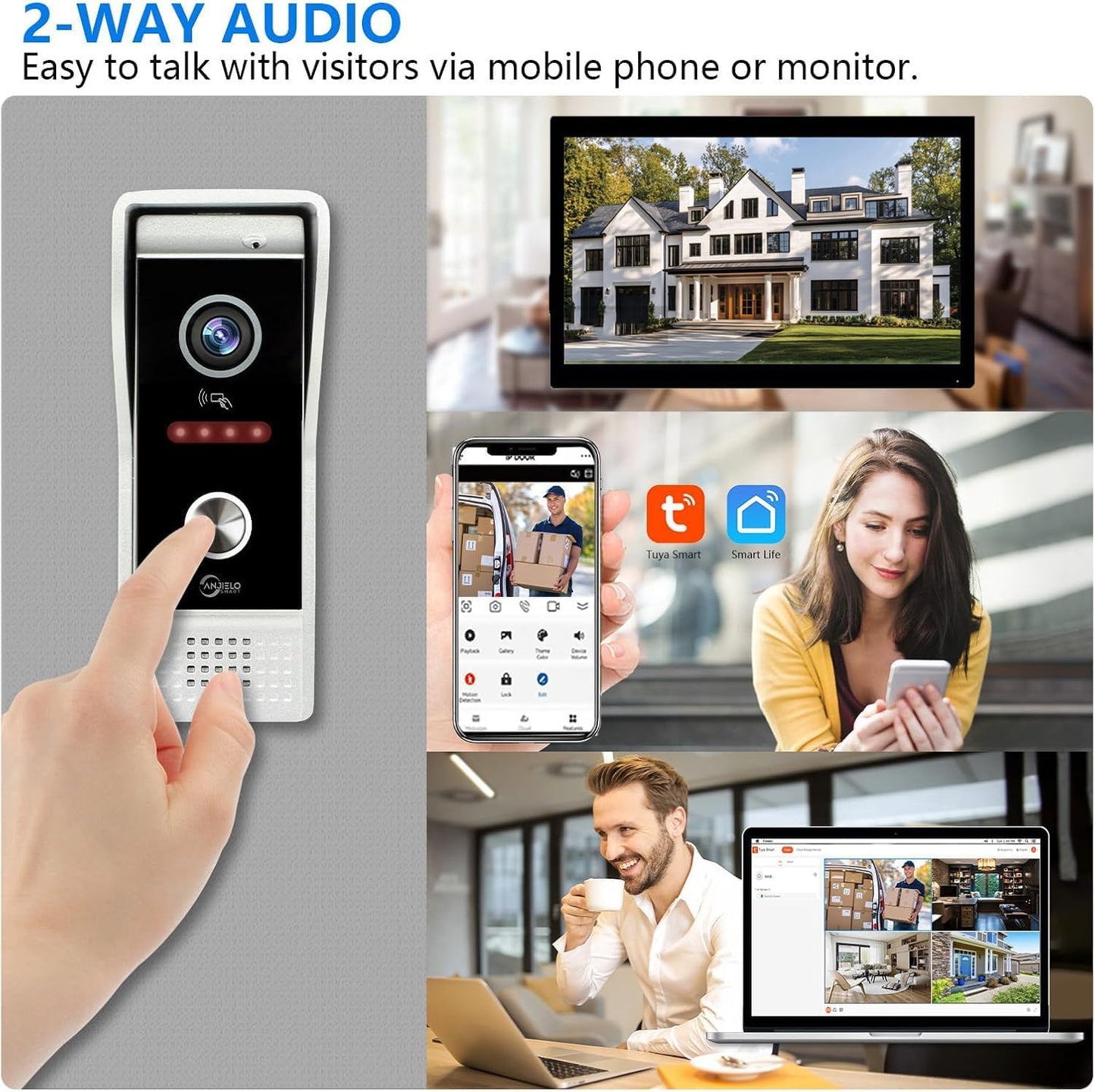 Video Doorbell Intercom System,10 Inches Touch Screen (Black) Video Doorbell Door Phone System,Support Remote Unlock, Dual-Way Intercom,Night Vision for Villa House Apartment (2-Camera + 1-Monitor)