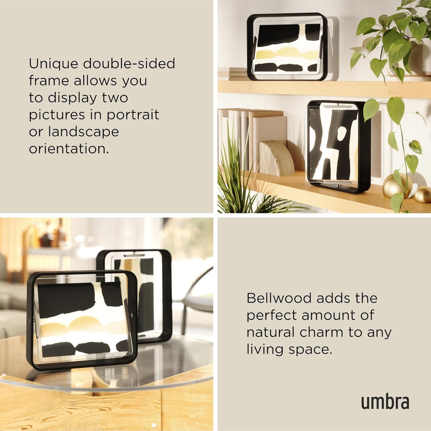 Umbra Table Picture Frame Two Sided Picture Frame for 8 x 10 Inch Photos Wood Black
