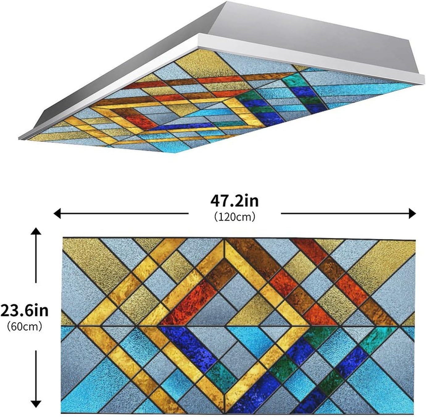 2PCS Fluorescent Light Cover for Ceiling Light Classroom-Stained Glass Patten Magnetic Light Cover Shade Panel,Decorative Film Filter for Reducing Harsh Glare Flicker Home School Office Decorations