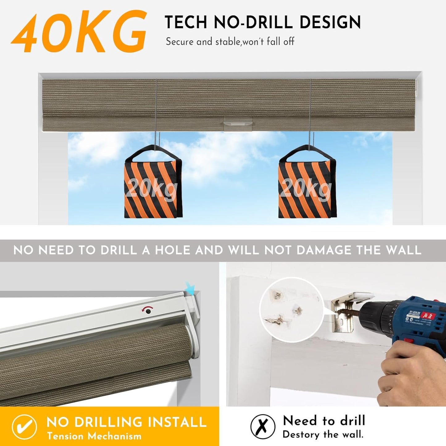 Persilux Smart Motorized Blinds with Remote, No Drill Automatic Roller Shades for Indoor Windows, Light Filtering Linen Fabric, Electric Blinds for Windows, Weave Caribou C162-5, Custom Size