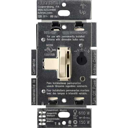 Lutron Ariadni/Toggler LED+ Dimmer Light Switch for Dimmable LED, Halogen and Incandescent Dimmer Switch, 150W, Single-Pole/3-Way, AYCL-153P-AL, Almond