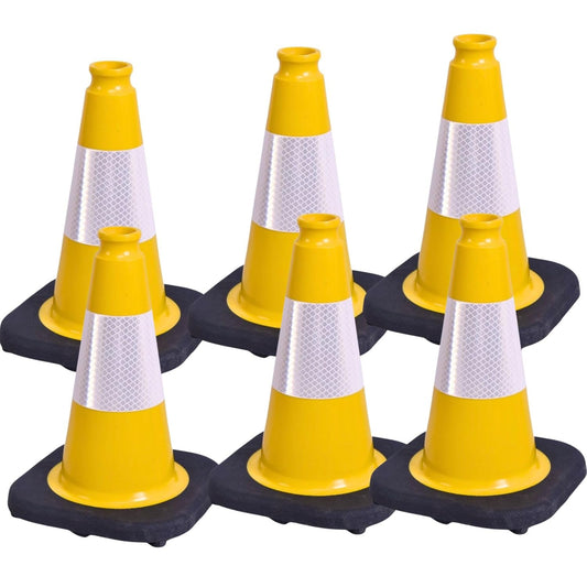BESEA 6Pack 12 Inch Yellow Traffic Cones with 4 Inch Reflective Collar, Heavy Duty PVC Safety Cones with 8.5 x 8.5 Inch Base for Parking, Driving Practice, Sports Training, and Construction