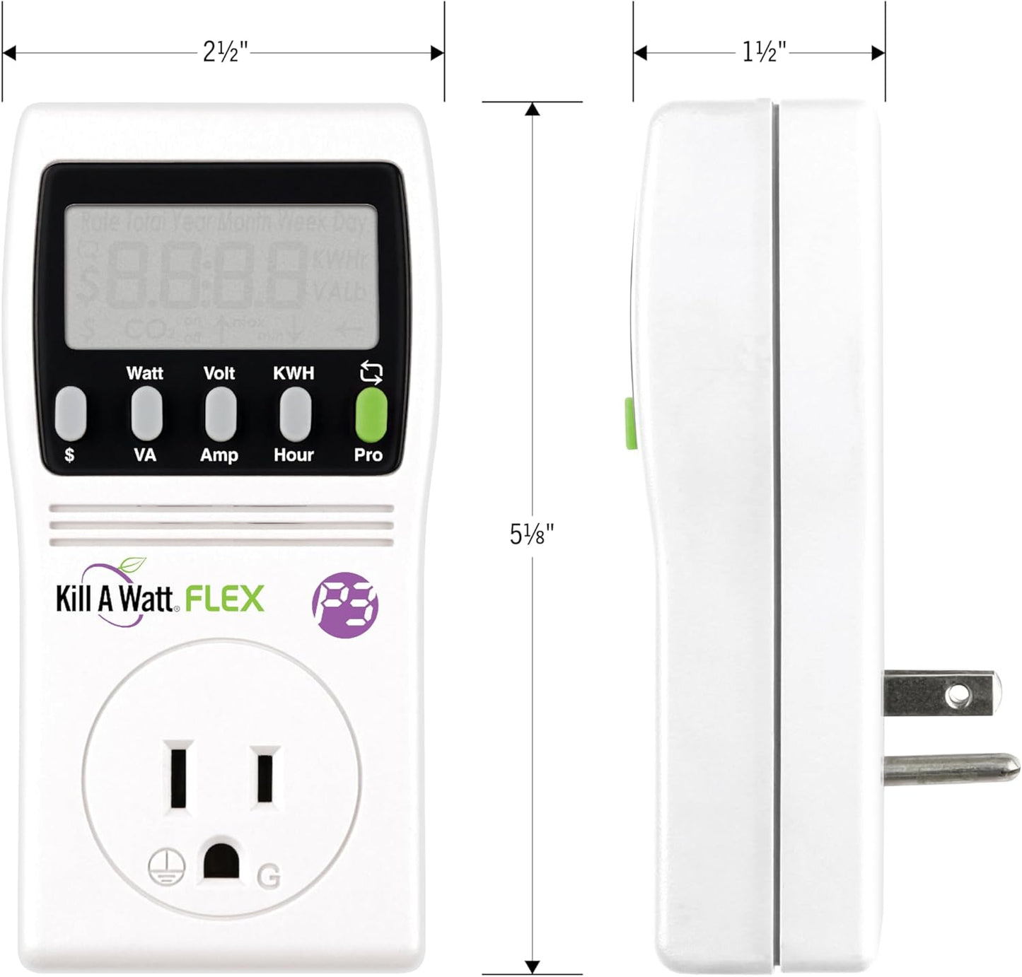 P3 International P4456 Kill A Watt Flex Plug-in Electricity Usage + Power Consumption Monitor, Watt Voltage Tester, Electrical Energy Saving Monitor with Auto Cost Calculator